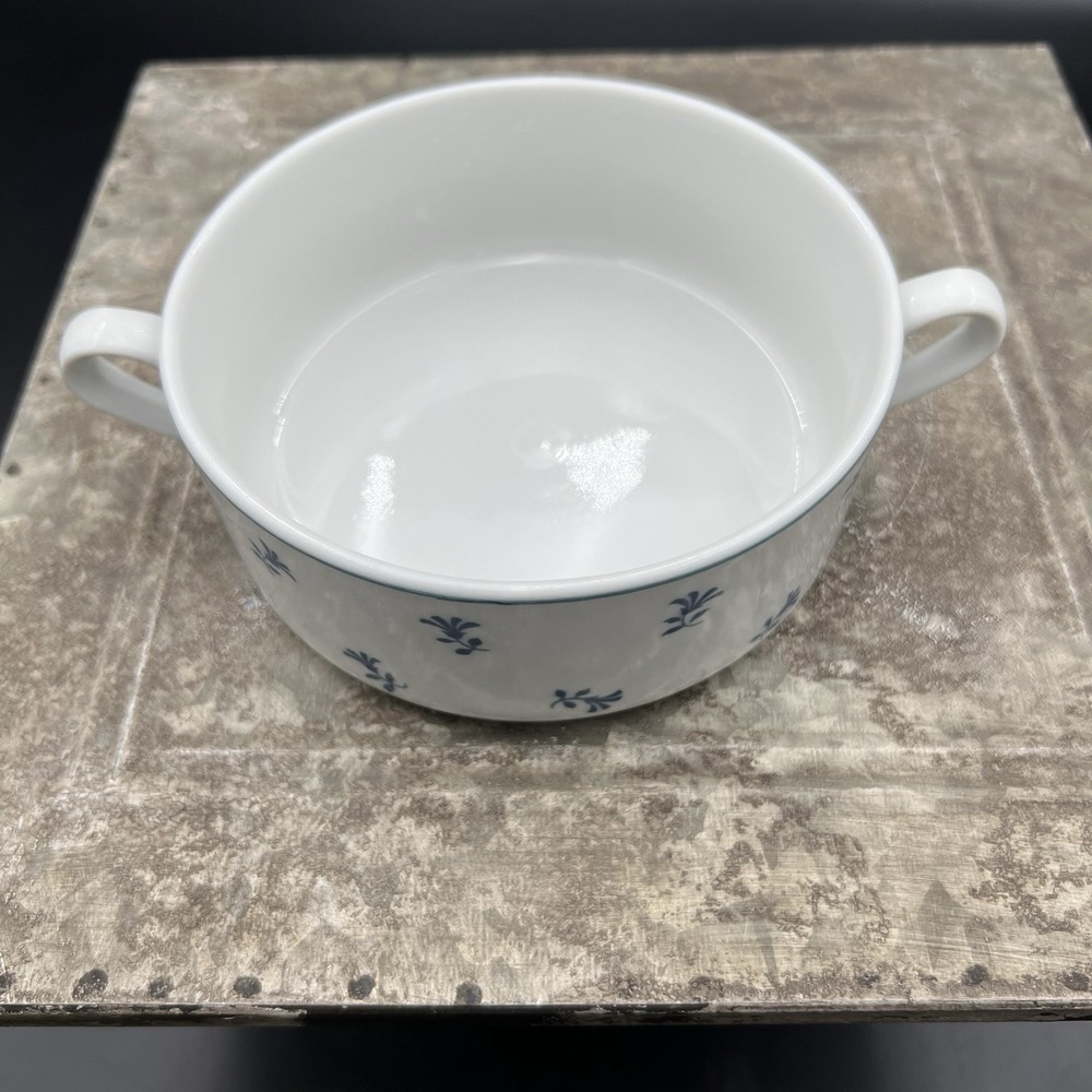 Pillivuyt France Blue Sprig Double Handled Soup Bowl Bouillon Porcelain 3913